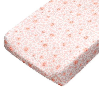 Image of Honest Baby Organic Cotton Changing Pad Cover - Peach Skin Papercut Floral