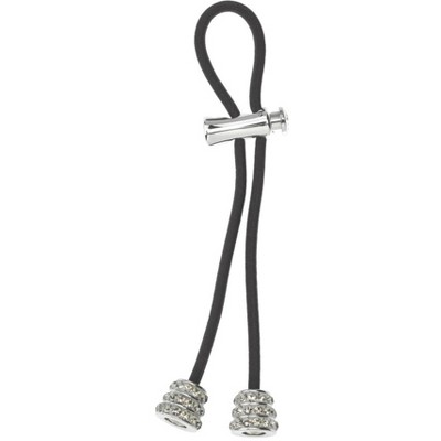 Pulleez Silver Black Diamond Crystal Bell Metal Charms on a Black Elastic Hair Tie, 1 each