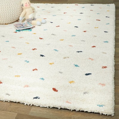 Cream and Multicolor Synthetic Shag Kids' Rectangular Area Rug 5' x 7'