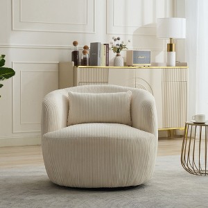 Hrinhom 34.3"W Barrel Accent Chair,Modern Upholstered 360° Swivel Armchair with Metal Base - 1 of 4