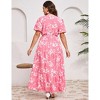BLUEMING Plus Size Womens Dresses Floral Surplice A-Line Maxi Dress Waist Belted Floral Maxi Dress Wasit Tie Bell Sleeve Dress - 2 of 4