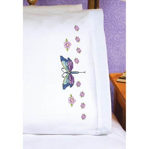 Janlynn Stamped Cross Stitch Pillowcase Pair 20x30-dragonfly