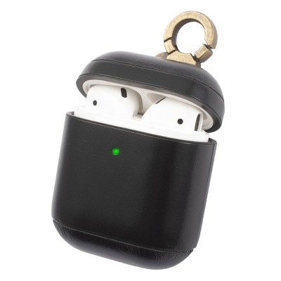 Insten Genuine Leather Case Compatible with AirPods 1 & 2 - Protective Skin Cover with Keychain, Black