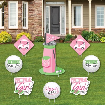 Big Dot of Happiness Golf Girl - Yard Sign and Outdoor Lawn Decorations - Pink Birthday Party or Baby Shower Yard Signs - Set of 8