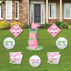 Big Dot of Happiness Golf Girl - Yard Sign and Outdoor Lawn Decorations - Pink Birthday Party or Baby Shower Yard Signs - Set of 8 - 1 of 4