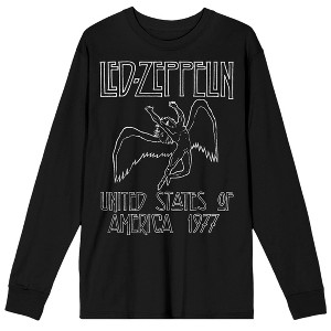 Led Zeppelin Icarus Outline LogoUnited States Of America 1977 Crew Neck Long Sleeve Black Adult Tee - 1 of 3