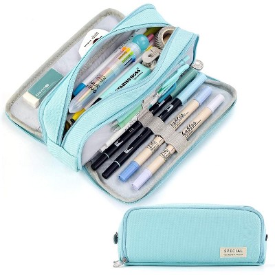 Paaaawaters Large Capacity Pencil Case 3 Compartment Pouch Pen Bag for School Teen Girl Boy Men Women (Pink)
