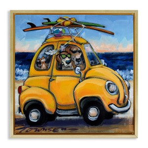 Stupell Industries Groovy Pet Beach Buggy Floating Frame Canvas Art, Gold, 18" x 18" - 1 of 4