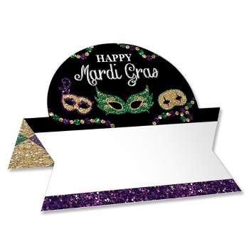 Big Dot of Happiness Mardi Gras - Masquerade Party Tent Buffet Card - Table Setting Name Place Cards - Set of 24