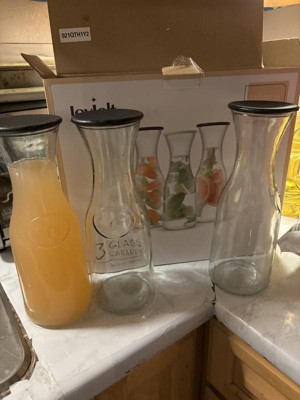 Glass Carafe with Lids. 3 Carafes for Mimosa Bar 36 oz Capacity. 6 Set of 3