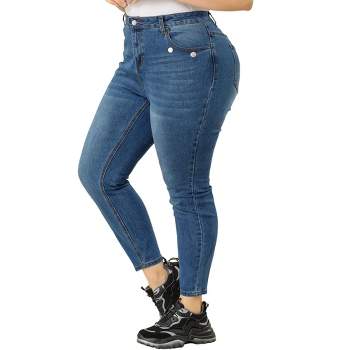 Agnes Orinda Women's Plus Size Denim Mid-Waist Stretch Washed Skinny Jeans