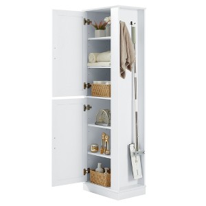 TiramisuBest Tall Bathroom Storage Cabinet, Freestanding Storage Cabinet with Hook and Adjustable Shelf, MDF Board, White - 1 of 4