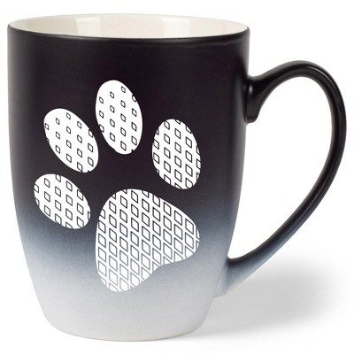 Elanze Designs Pawprint Diamond Gradient Two Toned Ombre Matte Black and White 12 ounce Ceramic Stoneware Coffee Cup Mug