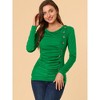 Allegra K Women's Cowl Neck Long Sleeves Buttons Decor Solid Ruched Top - 3 of 4
