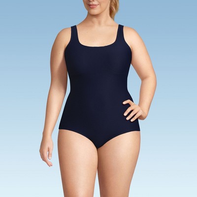 Lands' End Women's Chlorine Resistant Scoop Neck Soft Cup Tugless Sporty One Piece Swimsuit