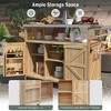 NicBex Outdoor Kitchen Island with Steel Grill Top & Rack,Solid Wood Bar Cart with Lockable Wheels,Outside Storage Cabinet for Yard,Barbecue - 3 of 4