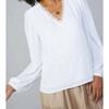 Women's Long Sleeve V Neck Blouse with Lace Trim - current air - 3 of 4