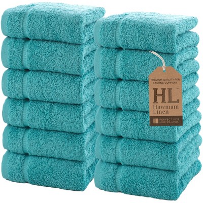 Hawmam Linen Luxury Cotton Washcloths 13x13 Inch - Large Hotel Spa Bathroom Face Towel | 12 Pack |