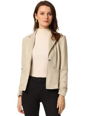 INSPIRE CHIC Women's Notched Collar Button Ruched Long Sleeve Faux Suede Blazer