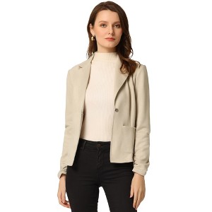 INSPIRE CHIC Women's Notched Collar Button Ruched Long Sleeve Faux Suede Blazer - 1 of 4