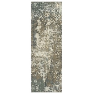 2'x6' Washable Modern Abstract Living Room Rugs, Soft Non Slip Bedroom Carpet, Large Stain Resistant Dining Room Rugs, Taupe/Green - 1 of 4
