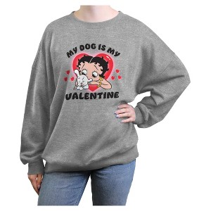 Junior's Betty Boop Pudgy My Dog Is My Valentine Sweatshirt - 1 of 3