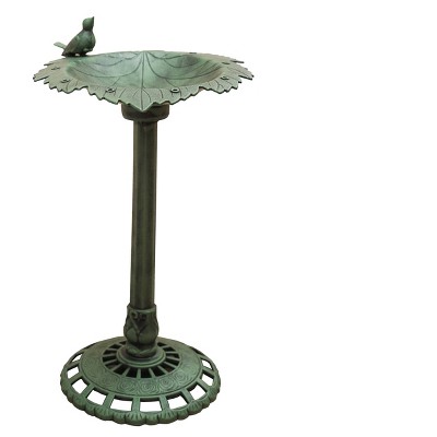 35" Lightweight Plastic Leaf Design Outdoor Birdbath and Birdfeeder Green - XBrand