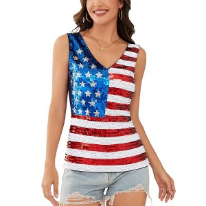 Anna-Kaci Women's Sleeveless Sequin Fashion Tank Top V-Neck Sparkly Party Shirt - 1 of 4