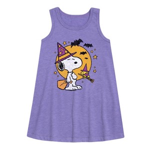 Girls' - Peanuts - Snoopy Woodstock Witchcraft Graphic Sleeveless Aline Dress - 1 of 4