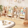 Kids Bookshelf with 5-Tier Sling Pockets and Toy Storage, Wooden Book Display Organizer, White - 3 of 4