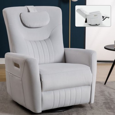 CENGHU Modern Swivel and Rocker Power Recliner Chair for Adult with Lumbar and Neck Support Pillow, Pushback Chair with USB and Type-C Ports