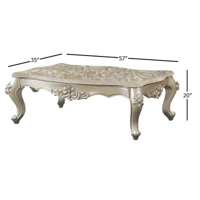 57" Silver Rectangular Wood and Marble Coffee Table
