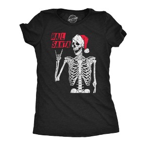 Womens Hail Santa T Shirt Funny Xmas Skeleton Metal Horns Joke Tee For Ladies - Crazy Dog Women's T Shirt - 1 of 4