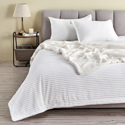 Ribbed Texture Reversible Taupe Throw Blanket - Great Bay Home