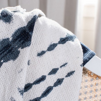 Arya Beige and Navy Cotton Throw Blanket with Fringe