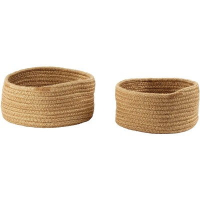 Brown Hemp Rope Rectangular Woven Storage Baskets, 2-Pack