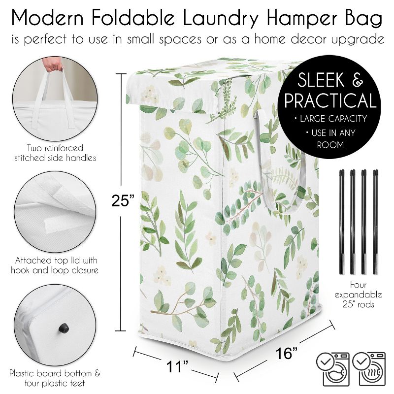 Sweet Jojo Designs Gender Neutral Unisex Foldable Laundry Hamper with Handles Botanical Green and White, 5 of 7