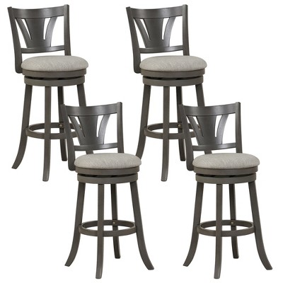 Tangkula 30.5" Swivel Bar Stool Set of 4 Bar Height w/ Curved Backrest & Rubber Wood Legs