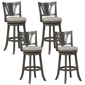 Tangkula 30.5" Swivel Bar Stool Set of 4 Bar Height w/ Curved Backrest & Rubber Wood Legs - 1 of 4