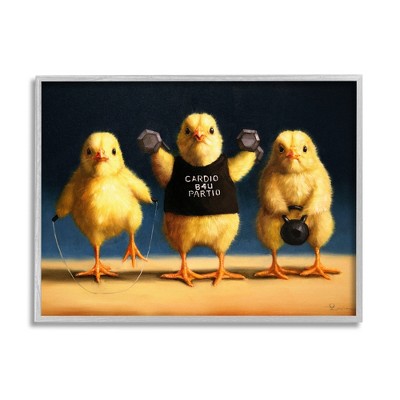 Stupell Industries Funny Exercise Workout Chicks Animals Framed Giclee
