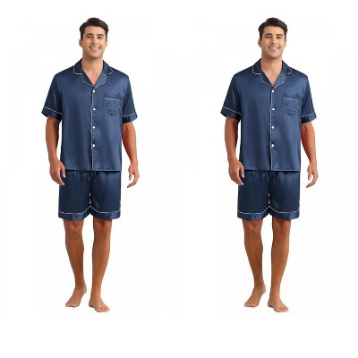 INSPIRE CHIC Men's 2 Pack Short Sleeve Sleepwear Loungewear Satin Pajamas Set