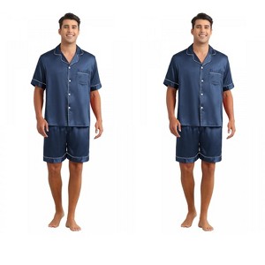 INSPIRE CHIC Men's 2 Pack Short Sleeve Sleepwear Loungewear Satin Pajamas Set - 1 of 4