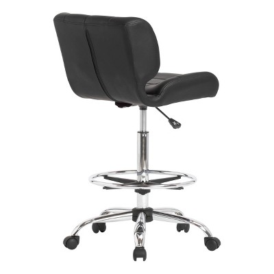 Modern Black Vinyl and Chrome Drafting Swivel Chair with Footrest