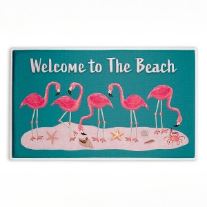 Stupell Industries Flamingo Beach Greetings Printed Plush Bath Mat And Bath Rug, Design By Darlene Seale, 18"X30" - 1 of 4