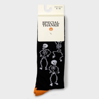 Men's Special Thanks Halloween Black Dancing Skeletons Crew Socks - 6-12