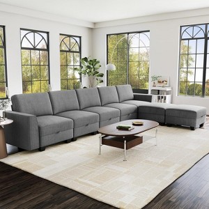 140" Large U Shaped Sectional Couch with Ottoman Chaise, Convertible Modular Sectional Sofa with Ottomans with 7 Seat for Living Room, Office - Gray - 1 of 4