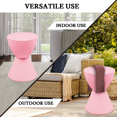 Pink Hourglass Ribbed Acrylic Side Table with Storage