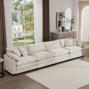 4-Seater Corduroy Sofa, Modern Upholstered Couch for Living Room, Office, Apartment, Includes 2 Arm Pillows & 4 Throw Pillows - 1 of 4