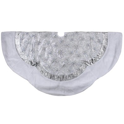 Northlight 60" Iridescent Sequined White and Silver Christmas Tree Skirt with Faux Fur Trim