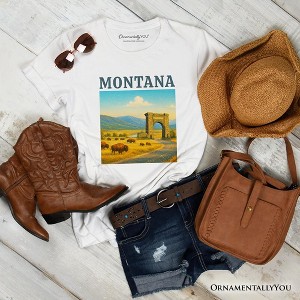 Rustic Montana State Wildlife and Landmark T-Shirt, Yellowstone Entrance Tee and Western Prairie Souvenir | OrnamentallyYou - 1 of 4